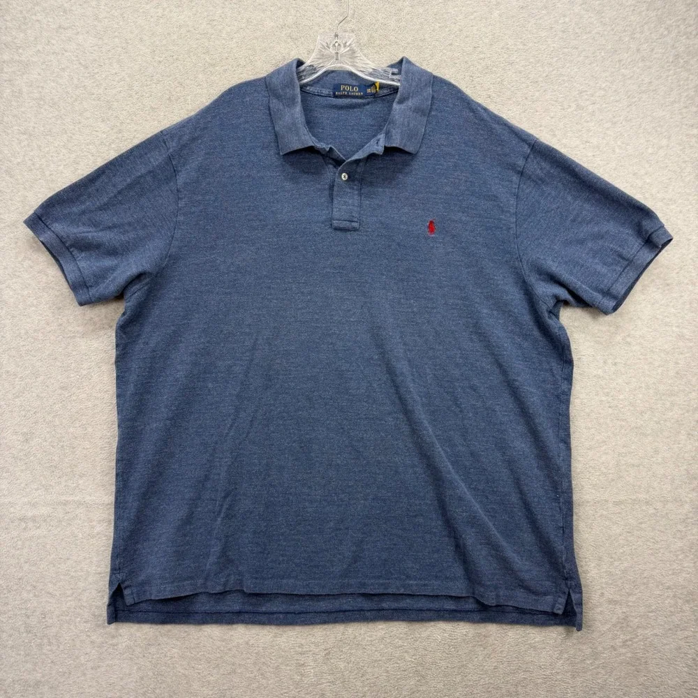Polo Ralph Lauren‎ Polo Shirt Mens 4XB Blue Heathered Cotton Short Sleeve Pony